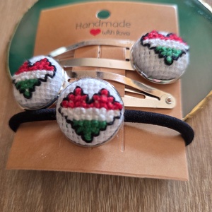 Nemzeti színű hajcsat+hajgumi szett - ruha & divat - hajdísz & hajcsat - hajgumi - Meska.hu