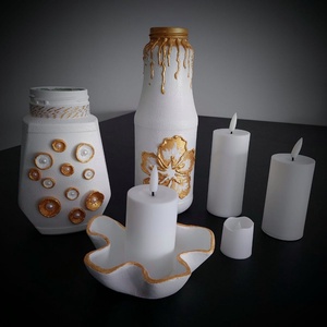 Fehér - arany színű mécsestartó - otthon & életmód - dekoráció - dísztárgy - Meska.hu