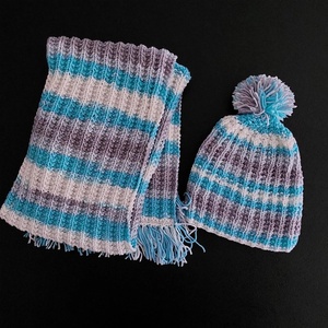 Kézzel kötött gyermek sál-sapka szett - ruha & divat - sál, sapka, kendő - sál - Meska.hu