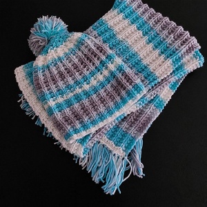 Kézzel kötött gyermek sál-sapka szett - ruha & divat - sál, sapka, kendő - sál - Meska.hu