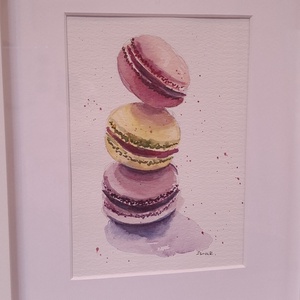 Eredeti akvarell falikép - Macarons, Művészet, Festmény, Akvarell, Festészet, MESKA