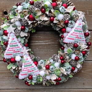 Piros karácsonyi ajtódísz , Karácsony, Adventi díszek, Adventi ajtódísz, Virágkötés, MESKA