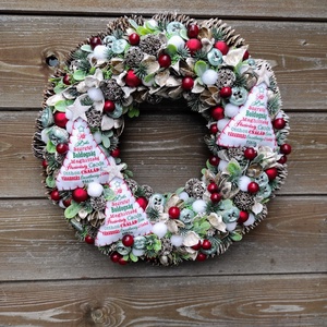 Piros karácsonyi ajtódísz  - karácsony - adventi díszek - adventi ajtódísz - Meska.hu