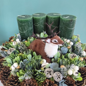 Tobozos adventi asztaldísz szarvassal - karácsony - adventi díszek - adventi koszorú - Meska.hu