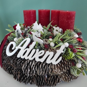 Advent feliratú piros adventi koszorú  - karácsony - adventi díszek - adventi koszorú - Meska.hu