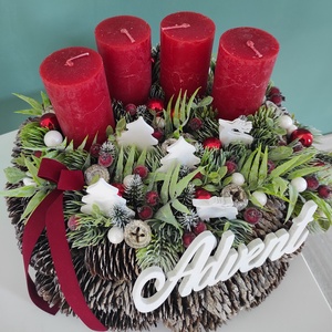 Advent feliratú piros adventi koszorú  - karácsony - adventi díszek - adventi koszorú - Meska.hu