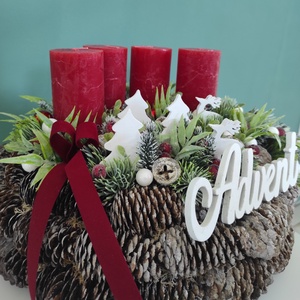 Advent feliratú piros adventi koszorú  - karácsony - adventi díszek - adventi koszorú - Meska.hu