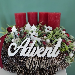 Advent feliratú piros adventi koszorú  - Meska.hu