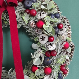 Piros bogyós ajtódísz bársony masnival - karácsony - adventi díszek - adventi ajtódísz - Meska.hu