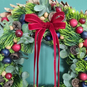 Bogyós ajtódísz bársonyszalaggal - karácsony - adventi díszek - adventi ajtódísz - Meska.hu