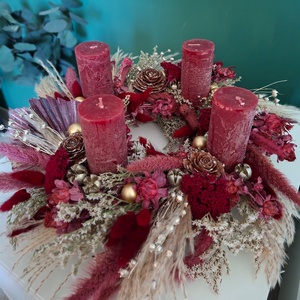 Bohó, elegáns szárazvirágos adventikoszorú - karácsony - adventi díszek - adventi koszorú - Meska.hu