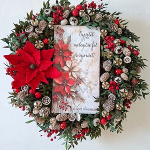 Mikulásvirágos karácsonyi ajtódísz, Karácsony, Karácsonyi lakásdekoráció, Karácsonyi ajtódíszek, Virágkötés, MESKA