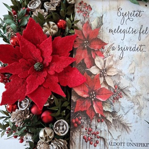 Mikulásvirágos karácsonyi ajtódísz - karácsony - karácsonyi lakásdekoráció - karácsonyi ajtódíszek - Meska.hu