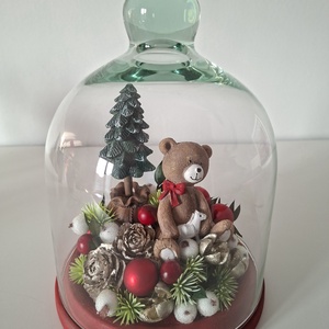 Karácsonyi üvegbúra macival - Meska.hu