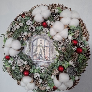 Havas hatású karácsonyi ajtódísz, Karácsony, Karácsonyi lakásdekoráció, Karácsonyi ajtódíszek, Virágkötés, MESKA