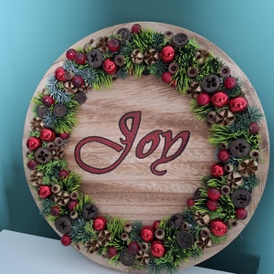 Joy feliratú piros karácsonyi ajtódísz, falidísz - karácsony - karácsonyi lakásdekoráció - karácsonyi ajtódíszek - Meska.hu