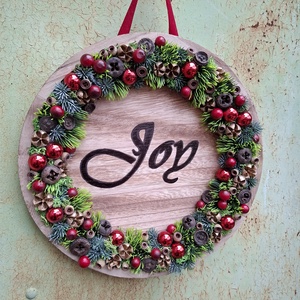 Joy feliratú piros karácsonyi ajtódísz, falidísz - Meska.hu
