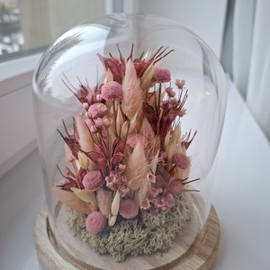 Üvegbúra szárított virágokkal, Otthon & Életmód, Dekoráció, Asztal és polc dekoráció, Asztaldísz, Virágkötés, MESKA