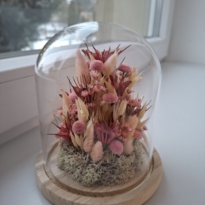 Üvegbúra szárított virágokkal - otthon & életmód - dekoráció - asztal és polc dekoráció - asztaldísz - Meska.hu