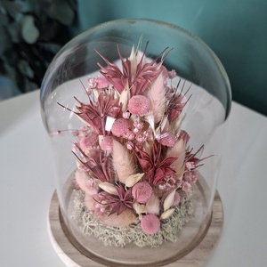 Tavaszi üvegbúra szárított virágokkal - otthon & életmód - virágdekoráció - virágdíszek - asztali virágdísz - Meska.hu