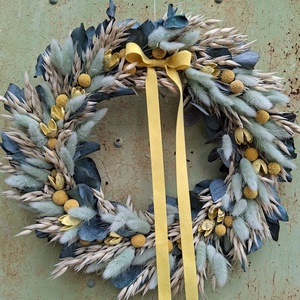 Szárított virágos koszorú, ajtódísz, Otthon & Életmód, Dekoráció, Ajtó- és ablak dekoráció, Ajtódísz & Kopogtató, Virágkötés, MESKA