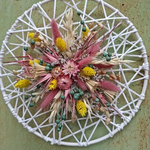 Szárazvirágos falidísz, ajtódísz, Otthon & Életmód, Dekoráció, Fali és függő dekoráció, Falra akasztható dekor, Virágkötés, MESKA