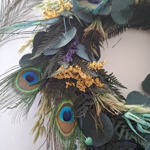 Szárítottvirágos ajtódísz, falidísz pávatollal - otthon & életmód - dekoráció - ajtó- és ablak dekoráció - ajtódísz & kopogtató - Meska.hu