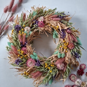 Színes szárazvirágos ajtódísz, koszorú - otthon & életmód - dekoráció - ajtó- és ablak dekoráció - ajtódísz & kopogtató - Meska.hu
