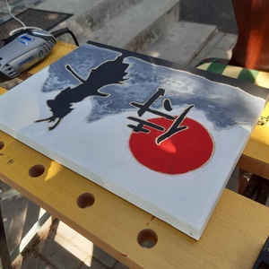 A szamuráj festett, gravírozott festmény - otthon & életmód - fából készült kép - fából készült kép - Meska.hu