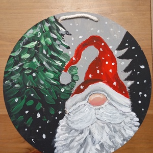 Karácsonyi manó falidekor/ajtódísz, Karácsony, Karácsonyi lakásdekoráció, Karácsonyfa, grincsfa, Festészet, Festett tárgyak, MESKA
