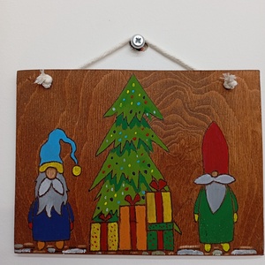 Karácsonyi manók falidekor/ajtódísz, Karácsony, Karácsonyi kültéri dekoráció, Festett tárgyak, Festészet, MESKA