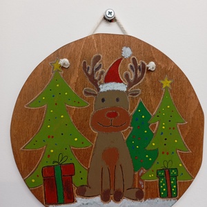 Rénszarvas falidekor/ ajtódísz , Karácsony, Karácsonyi lakásdekoráció, Karácsonyi ajtódíszek, Famegmunkálás, Festett tárgyak, MESKA