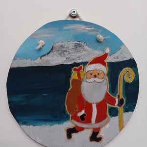 A balatoni télapó falidekor/ajtódísz, Karácsony, Adventi díszek, Adventi ajtódísz, Festett tárgyak, MESKA