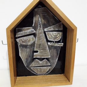 Fali kulcstartó, Picasso stílusú arc dekorációval, Otthon & Életmód, Dekoráció, Fali és függő dekoráció, Fali kulcstartó, Festett tárgyak, Famegmunkálás, MESKA