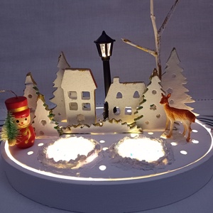 Adventi, karácsonyi asztaldísz - karácsony - karácsonyi lakásdekoráció - karácsonyi falu, házikó - Meska.hu