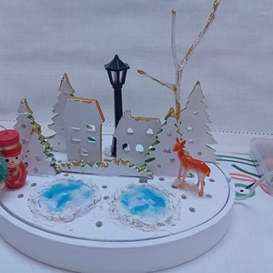 Adventi, karácsonyi asztaldísz - karácsony - karácsonyi lakásdekoráció - karácsonyi falu, házikó - Meska.hu