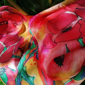 Kézi festésű valódi hernyóselyem sál-Pipacstánc, Ruha & Divat, Sál, Sapka, Kendő, Sál, Selyemfestés, MESKA