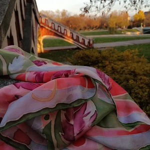 Kézi festésű valódi selyemsál -Őszi levelek, Ruha & Divat, Sál, Sapka, Kendő, Sál, Selyemfestés, MESKA