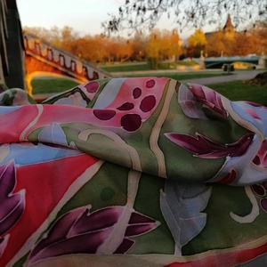 Kézi festésű valódi selyemsál -Őszi levelek - ruha & divat - sál, sapka, kendő - sál - Meska.hu