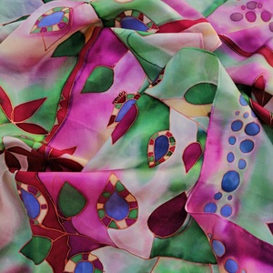 Kézi festésű valódi hernyóselyem sál-Kockás levelek - ruha & divat - sál, sapka, kendő - sál - Meska.hu