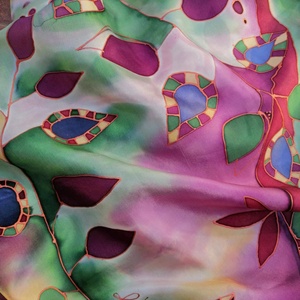 Kézi festésű valódi hernyóselyem sál-Kockás levelek - ruha & divat - sál, sapka, kendő - sál - Meska.hu