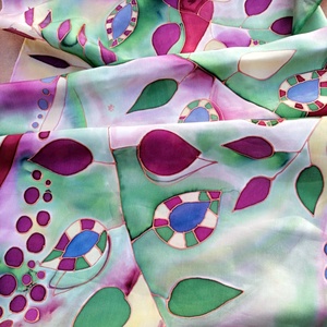 Kézi festésű valódi hernyóselyem sál-Kockás levelek, Ruha & Divat, Sál, Sapka, Kendő, Sál, Selyemfestés, MESKA