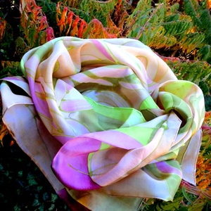 Kézi festésű valódi hernyóselyem kendő-Rózsa, Ruha & Divat, Sál, Sapka, Kendő, Kendő, Selyemfestés, MESKA