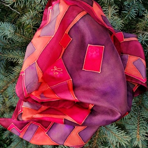 Kézi festésű valódi hernyóselyem kendő az ősz színeivel - ruha & divat - sál, sapka, kendő - kendő - Meska.hu