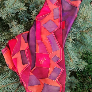 Kézi festésű valódi hernyóselyem kendő az ősz színeivel - ruha & divat - sál, sapka, kendő - kendő - Meska.hu