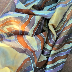 Kézi festésű valódi hernyóselyem sál,bézs,karamell,barna árnyalatok, Ruha & Divat, Sál, Sapka, Kendő, Sál, Selyemfestés, MESKA