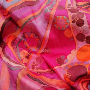 Kézi festésű valódi hernyóselyem kendő-Gránátalma - ruha & divat - sál, sapka, kendő - kendő - Meska.hu