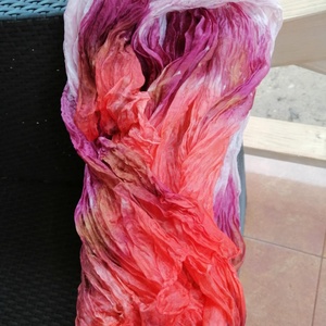 Gyűrt,batikolt valódi selyemsál -Narancs,bordó,barna, Ruha & Divat, Sál, Sapka, Kendő, Kendő, Selyemfestés, MESKA