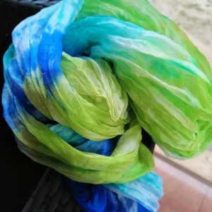 Gyűrt,batikolt valódi selyemsál -Zöld,kék árnyalatokkal, Ruha & Divat, Sál, Sapka, Kendő, Kendő, Selyemfestés, MESKA