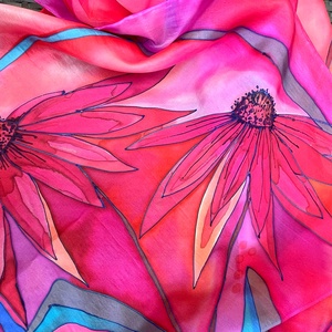 Kézi festésű valódi hernyóselyem sál-Bíbor - Meska.hu